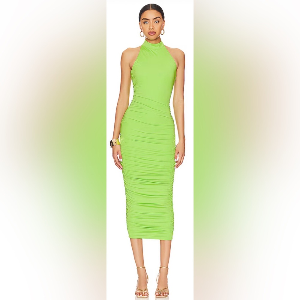 Superdown Halter Neck Lime Midi Dress